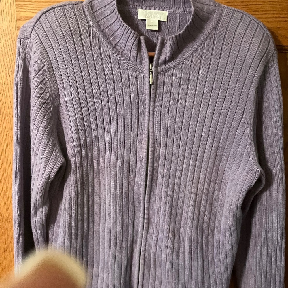 Zipper front lightweight light purple ladies sweater
